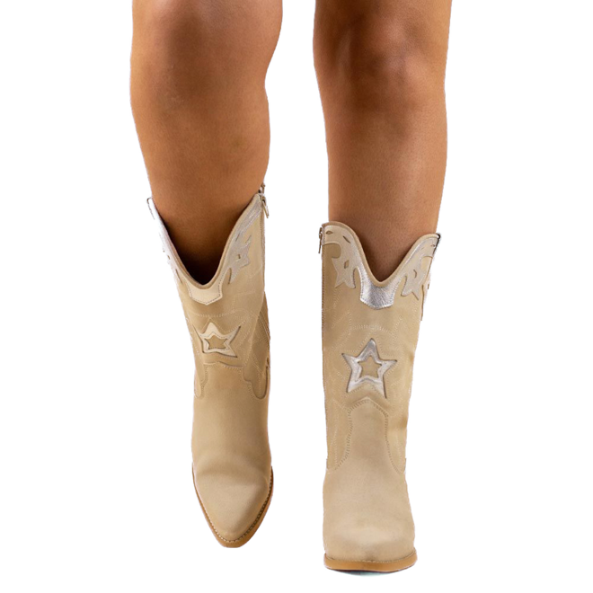 DWRS Cowboylaarzen Beige SHELBY Zilver