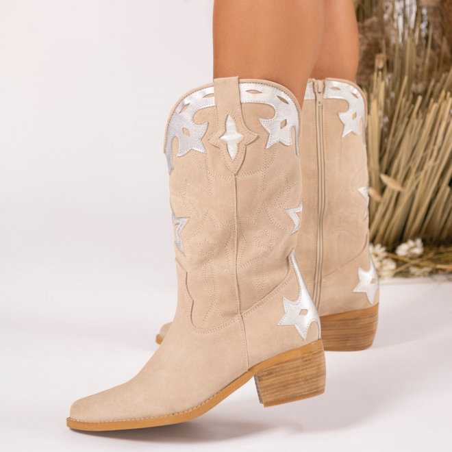 DWRS Cowboylaarzen Beige SHELBY Zilver