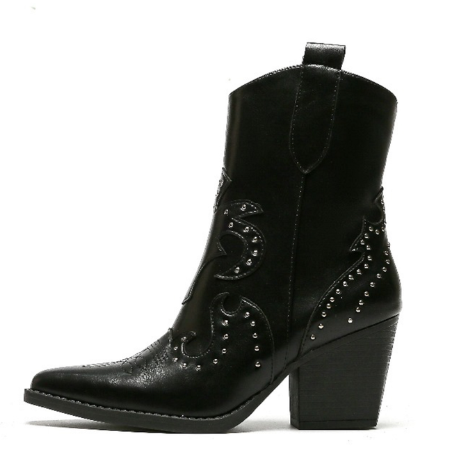Cowboystiefel Schwarz Flamme Nieten