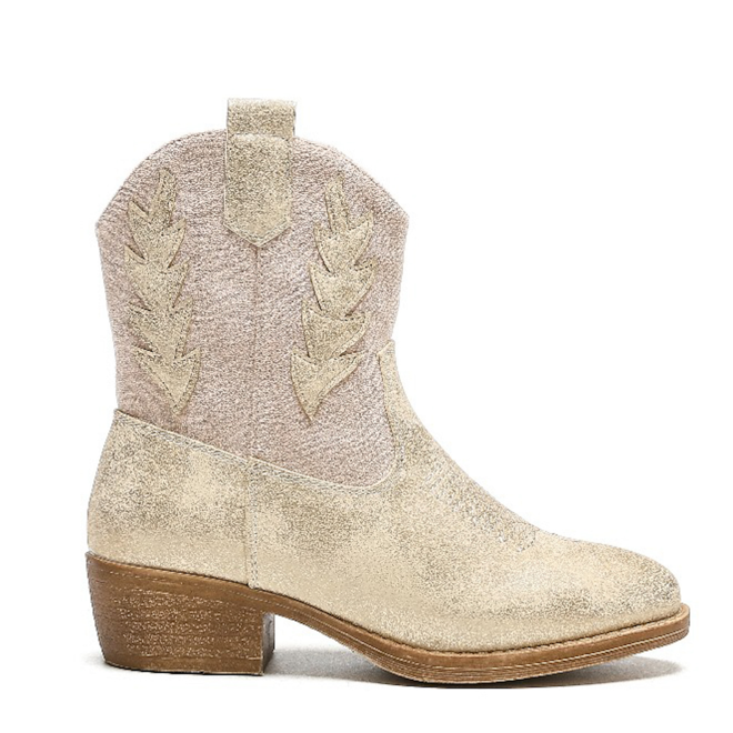 Cowboy Stiefel Mädchen Beige Suedine Metallic Gold Flamme