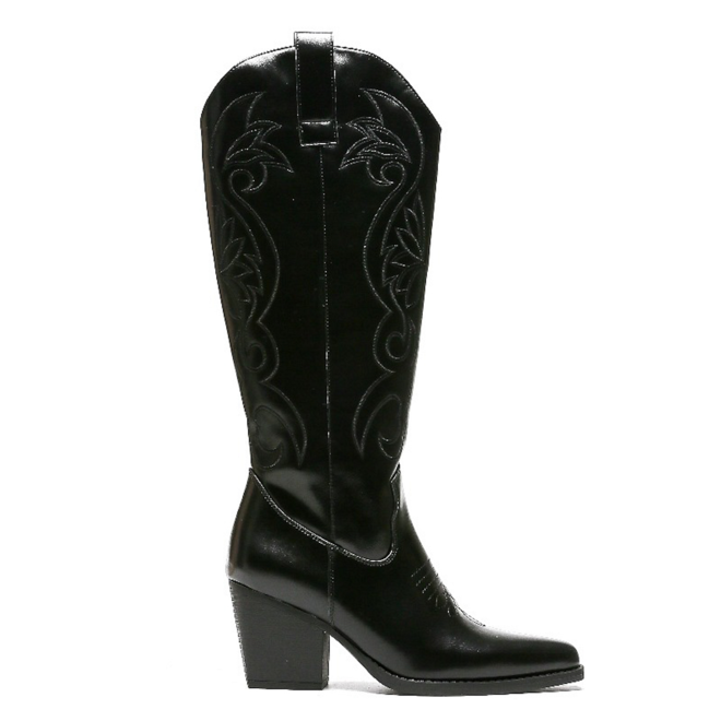 Hohe Cowboystiefel Schwarz genäht