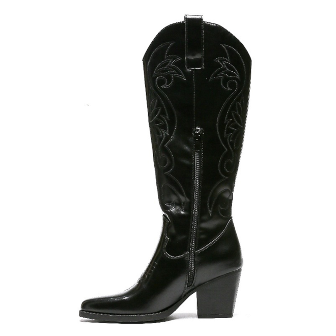 Hohe Cowboy-Stiefel Schwarz Stickereien