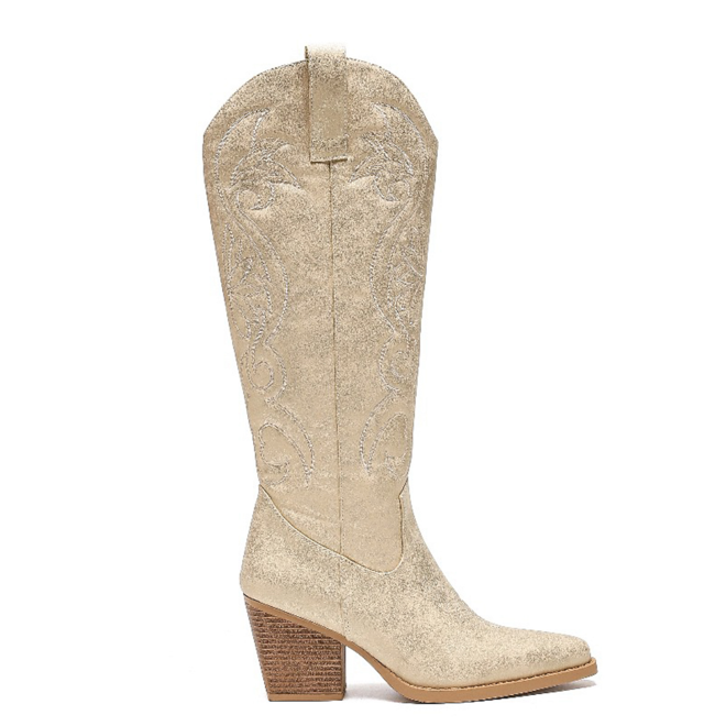 Hohe Cowboystiefel Gold Spray Stickereien