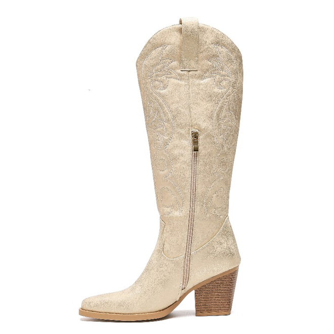 Hohe Cowboystiefel Gold Spray Stickereien