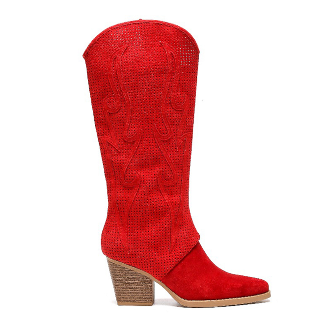 Hohe Cowboystiefel Rot Suedine Flamme