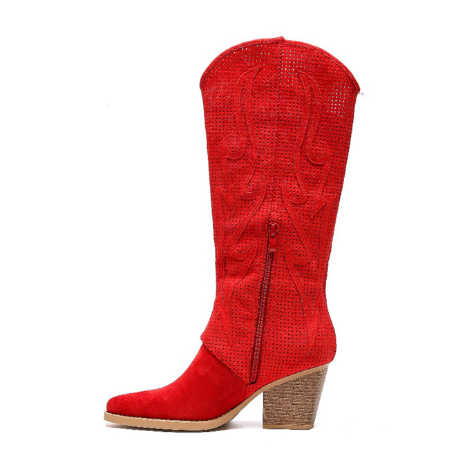 Hoge Cowboylaarzen Rood Suedine Flame