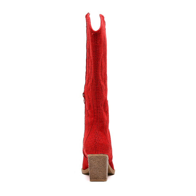 Hoge Cowboylaarzen Rood Suedine Flame