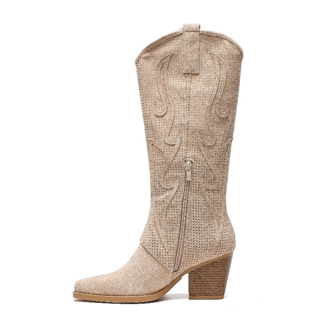 Hohe Cowboystiefel Beige Suedine Flame
