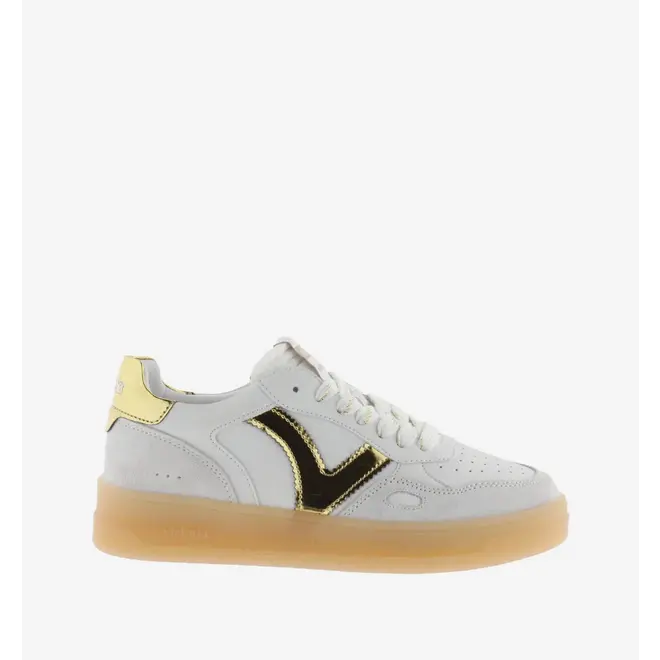 Turnschuhe Weiß Spaltleder Gold