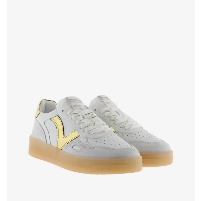 Sneakers White Split Leather Gold
