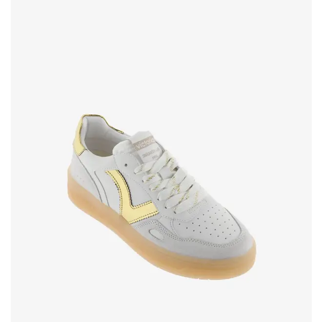 Sneakers White Split Leather Gold