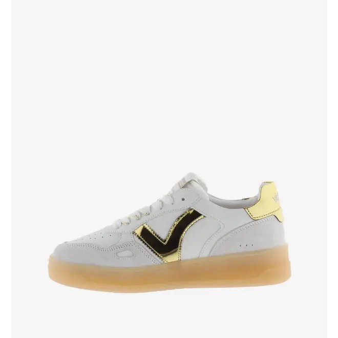 Sneakers White Split Leather Gold