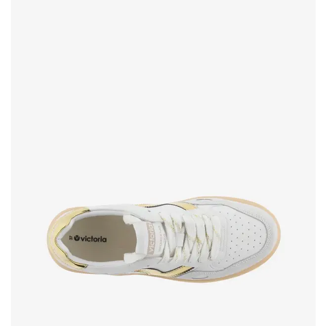 Sneakers White Split Leather Gold