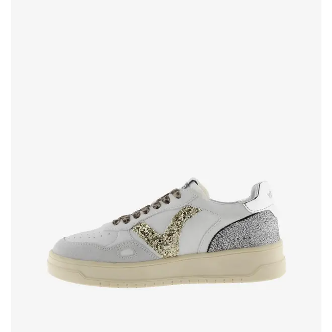 Sneakers White Split Leather Glitter Leopard