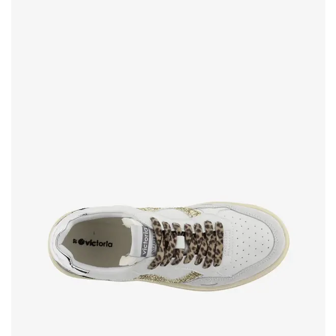Sneakers White Split Leather Glitter Leopard