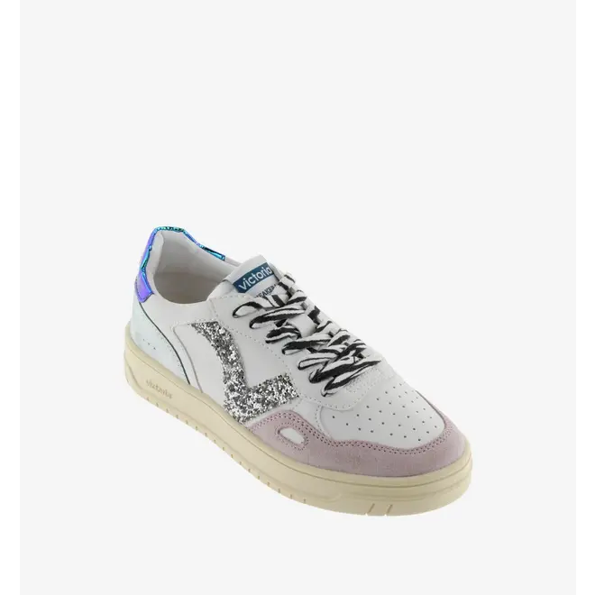 Sneakers White Split Leather Glitter Zebra
