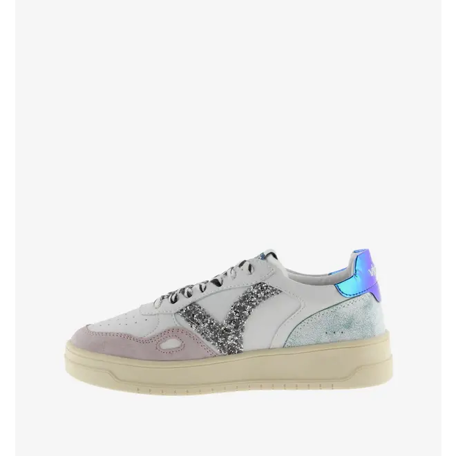 Sneakers White Split Leather Glitter Zebra
