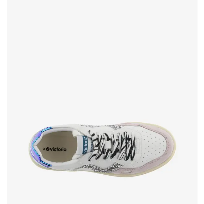 Sneakers White Split Leather Glitter Zebra