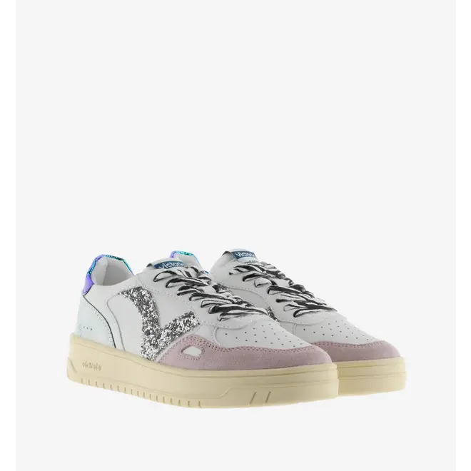 Sneakers White Split Leather Glitter Zebra