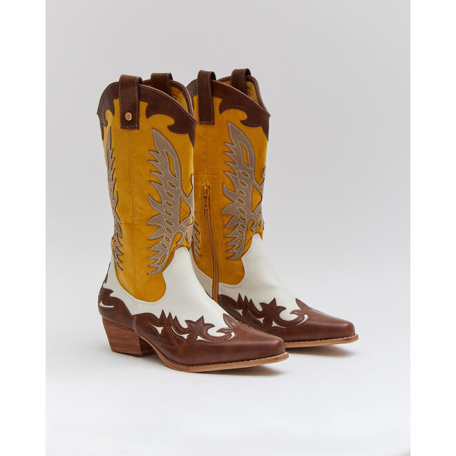 Cowboylaarzen Wit Retro Geel