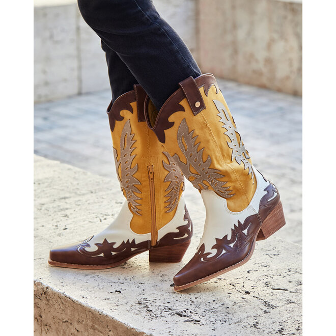Cowboylaarzen Wit Retro Geel