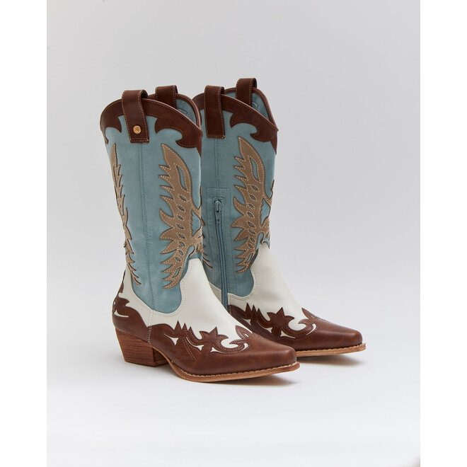 Cowboystiefel Weiß Retro Blau