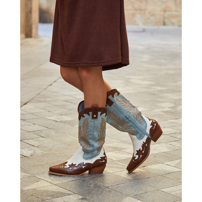 Cowboystiefel Weiß Retro Blau