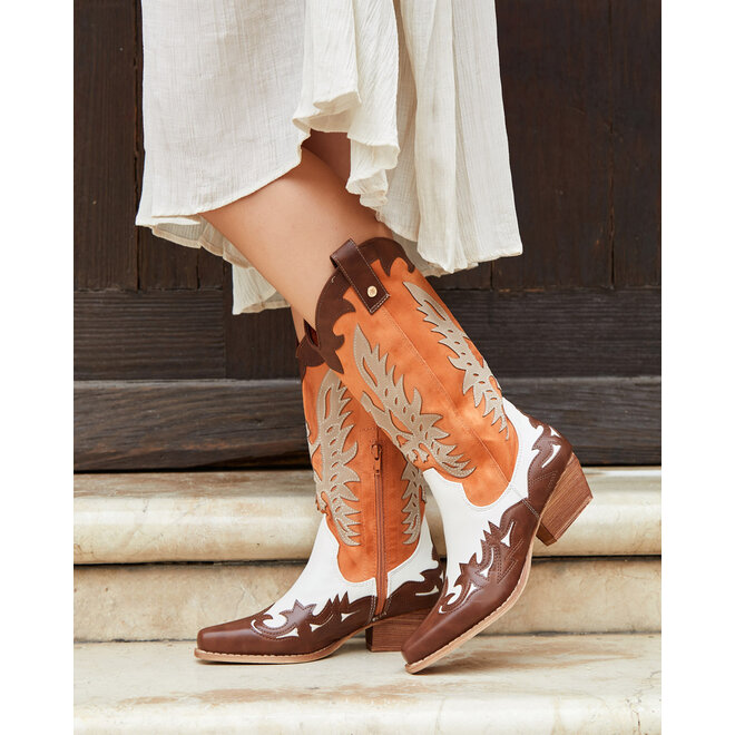 Cowboylaarzen Wit Retro Oranje