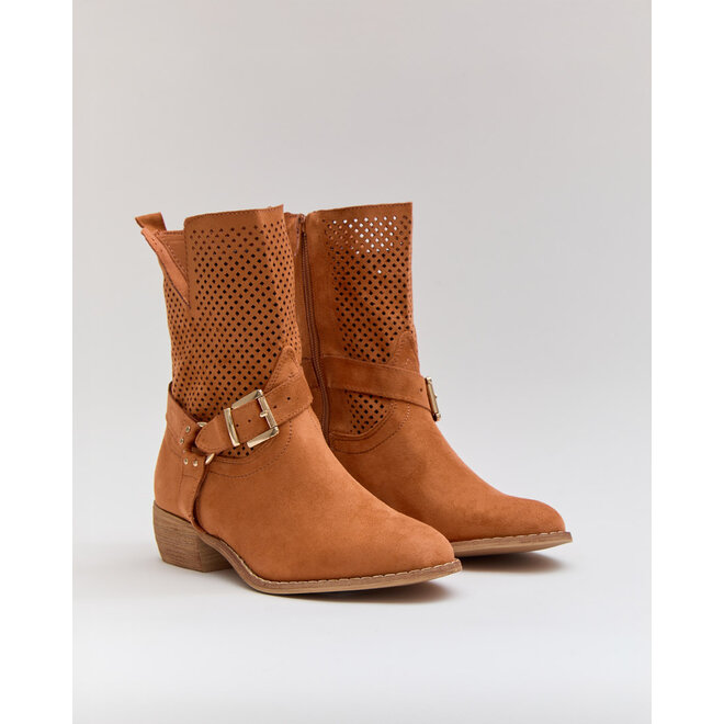 Stiefeletten Orange Wildleder Schnalle Flacher Absatz