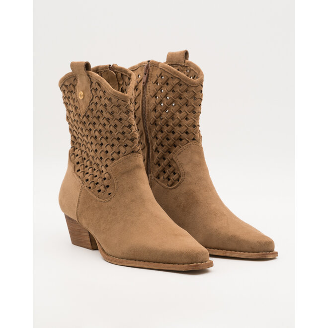 Camel Suedine Western laarzen met Vlecht Details