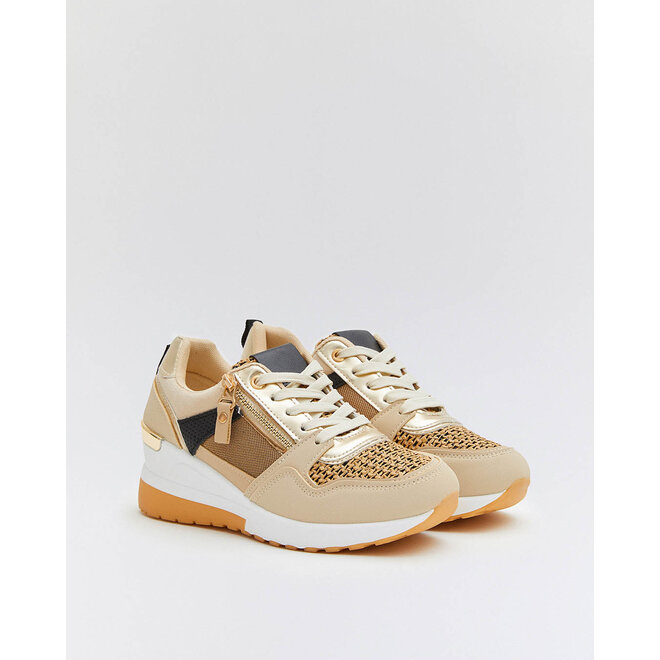 Keilsandaletten Khaki mit Reißverschluss und Canvas