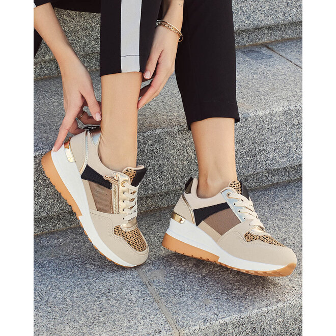 Wedge-Sneakers Khaki mit Reißverschluss und canvas