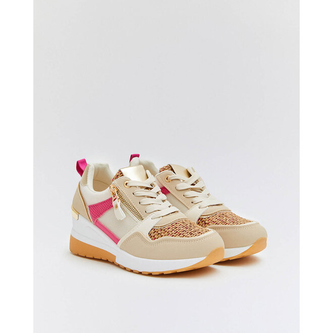 Keilsneaker Beige Zip Rosa Segeltuch