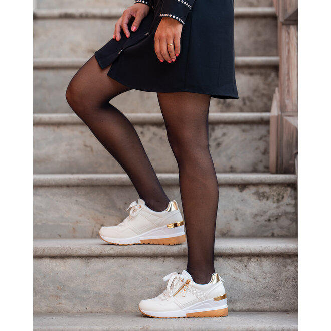 Wedge-Sneakers Weiß Reißverschluss Gold