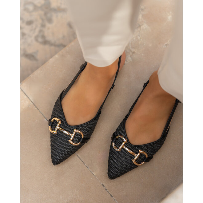 Slingback Zwart Canvas Gesp