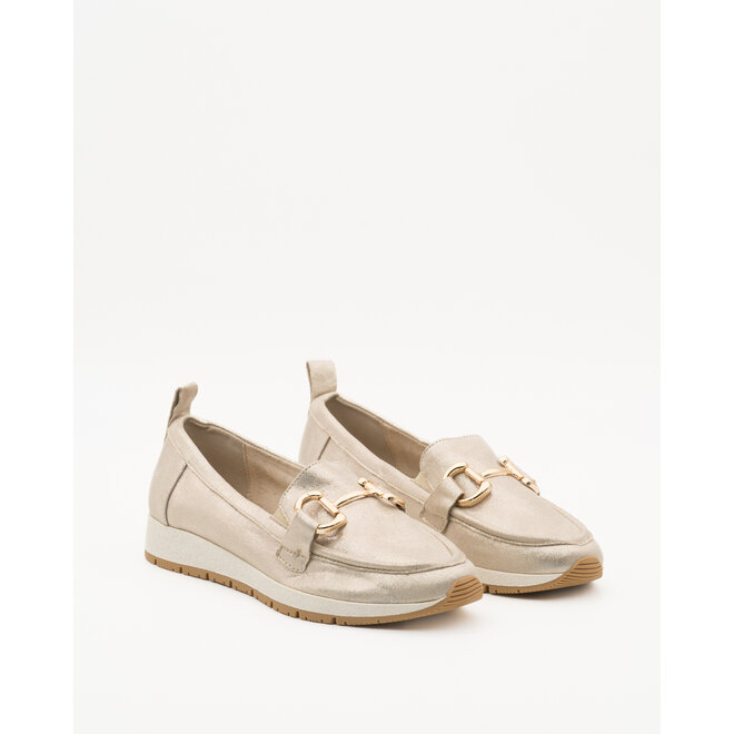 Mokassins Beige Schnalle Gold Spray