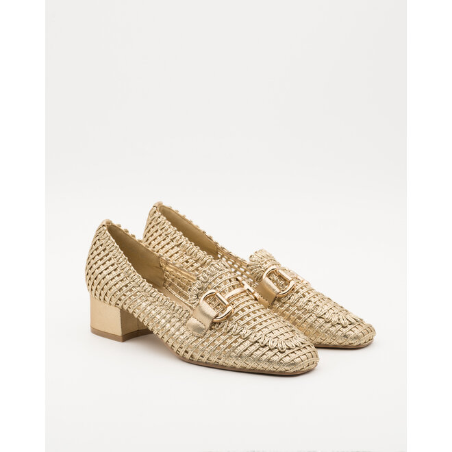 Mocassins met hak Goud Open Gesp