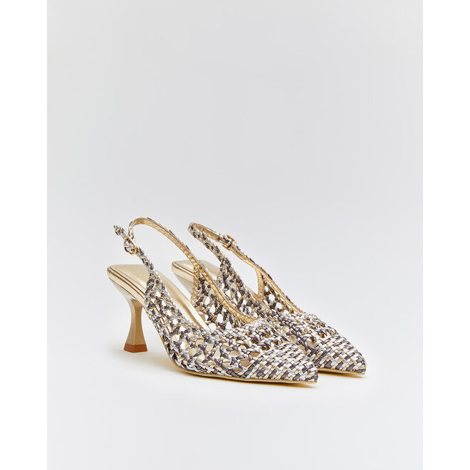 Slingback Gold Offenes Design Grau Metallic