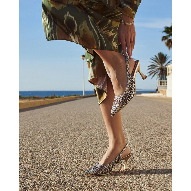 Slingback Gold Offenes Design Grau Metallic