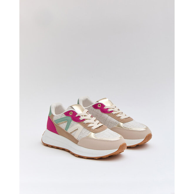 Sneaker Beige Canvas mit Fuchsia Details