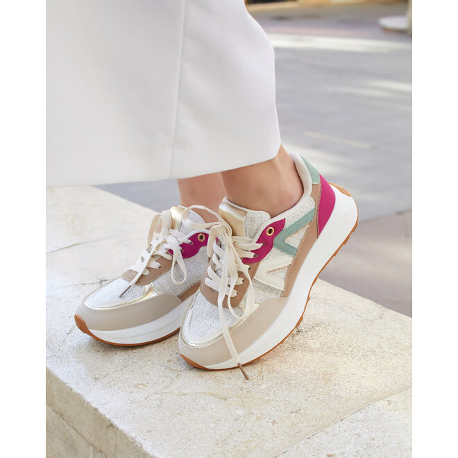 Sneakers Beige Canvas Fuchsia colored