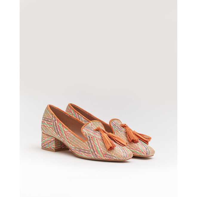Mokassins Orange Canvas Fransen Farbig