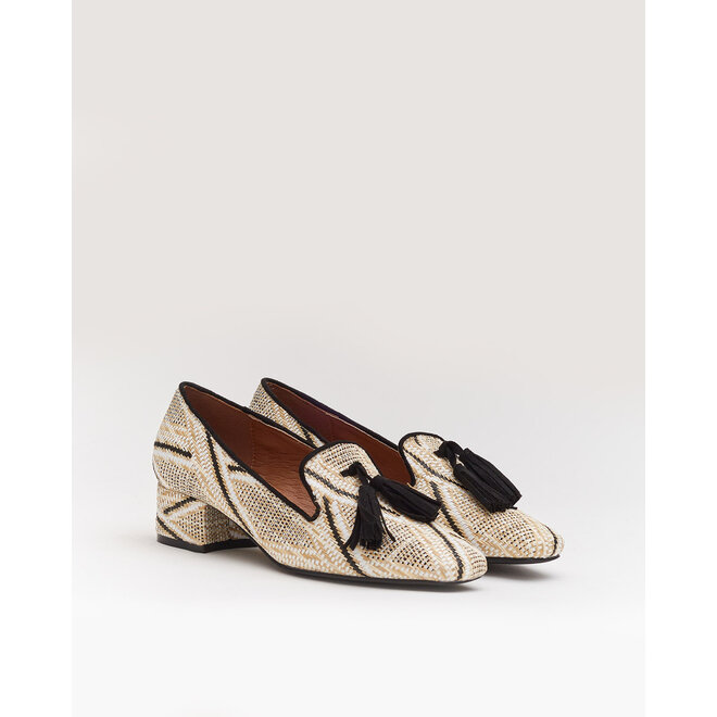 Mokassins Beige Canvas Schwarz