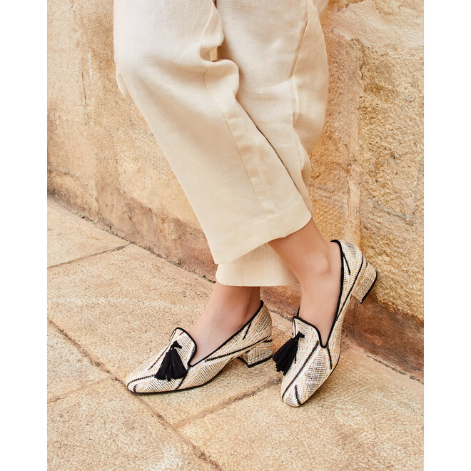 Mokassins Beige Canvas Schwarz