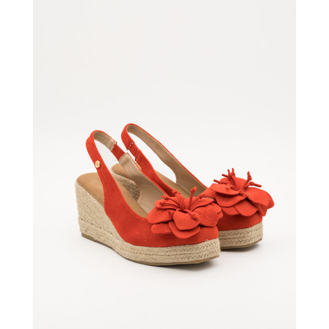 Sandaletten mit Keilabsatz Rot Suedine Blume