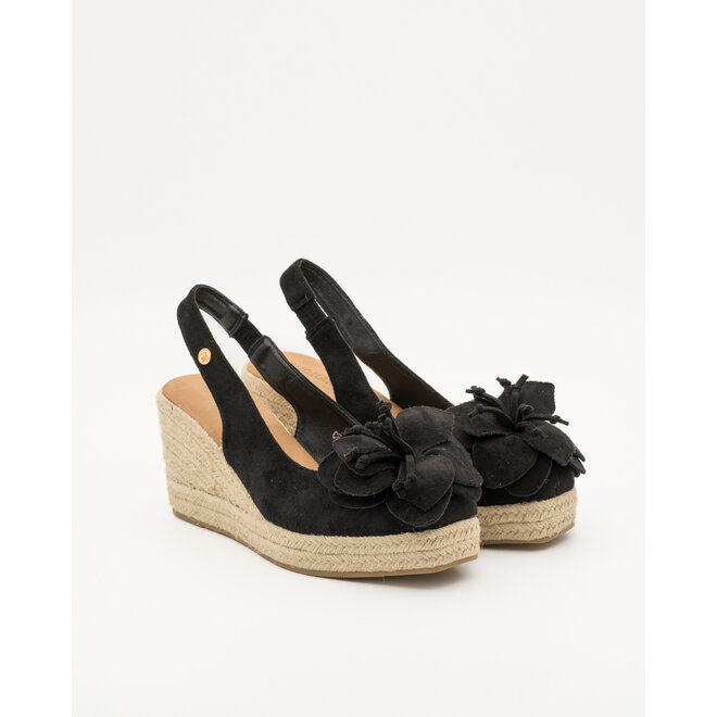 Keilabsatz-Sandalen Schwarz Suedine Flower