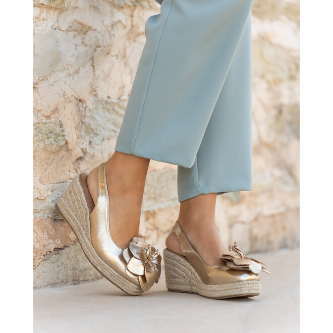 Sleehak Sandalen Goud Bloem
