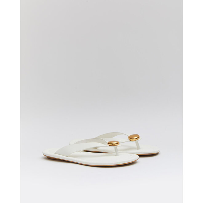 Weiße Flip Flops Goldener Knopf
