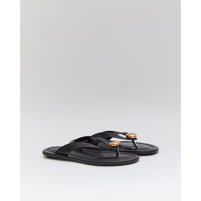 Schwarze Flip Flops Goldener Knopf