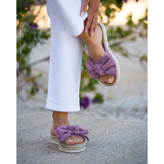 Slipper Lila suedine mit Schleife